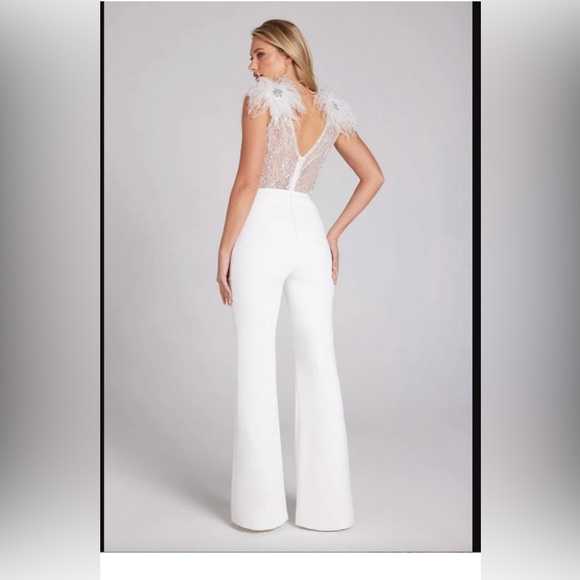 NADINE MERABI ELISSA White Feathered Jumpsuit S/M - Picture 3 of 16
